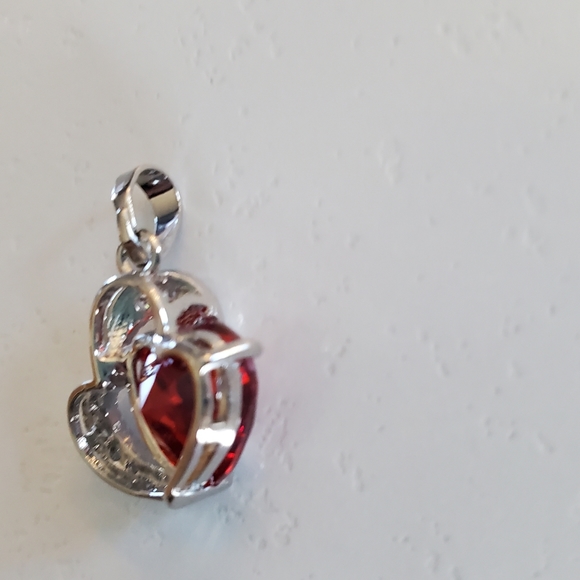 Silver Heart & Garnet Heart Pendant Necklace Charm - Picture 4 of 7
